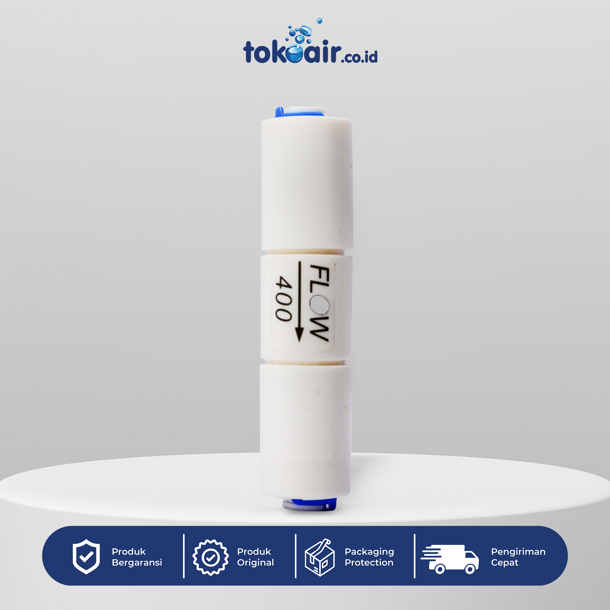 FLOW RESTRICTOR 400 CC Komponen filter air bagian Flow Restrictor 400 cc Desalite pengatur pembatas laju aliran air limbah pembuangan quick connect inline sistem Filter RO.