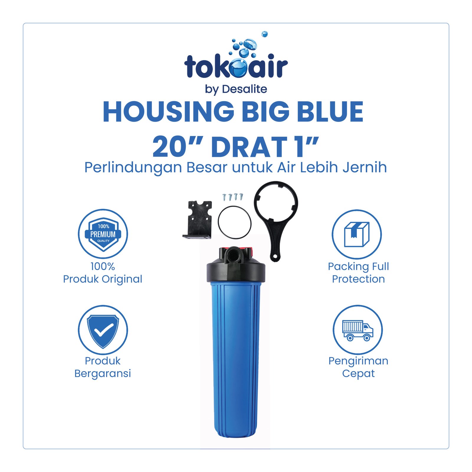 BIG BLUE DRAT 1 Housing filter air Big Blue 20 inch drat 1 inch jumbo biru tebal kapasitas besar.