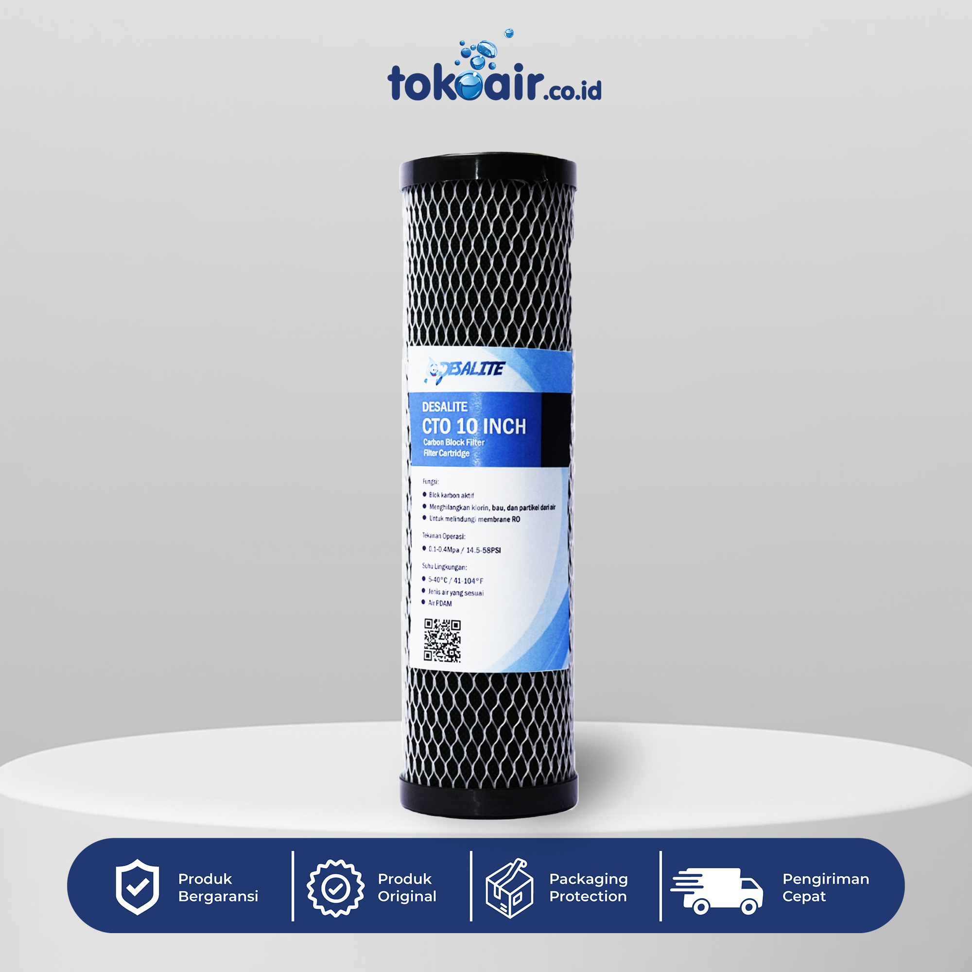 CTO 10" Komponen filter air bagian CTO 10" Desalite cartridge carbon block media filter karbon aktif penyerap klorin bau rasa sistem Filter RO.