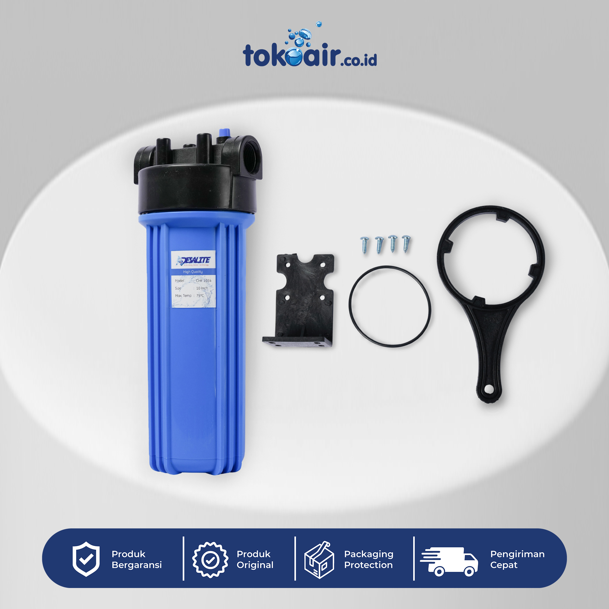 HOUSING CARTRIDGE BLUE 10" DRAT 3/4" Komponen filter air sedimen pp 10-05 micron Desalite menyaring kotoran pasir lumpur partikel besar tahap awal spun sistem Filter RO.