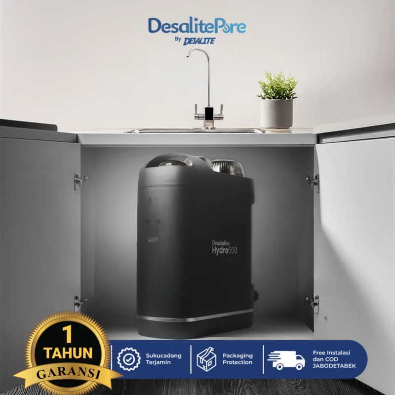 Mesin air hidrogen Hydro 600 Desalite premium system dengan teknologi UV Sterilization dan hidrogen enhancement untuk air minum kesehatan.