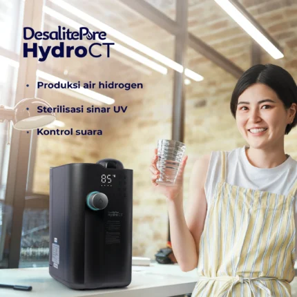 Air Hidrogen - Hydro CT adalah mesin filter air inovatif dengan desain countertop yang elegan dan praktis. Menggabungkan teknologi Reverse Osmosis (RO), Ultra Violet (UV), dan sistem Hidrogen, alat ini tidak hanya efektif menyaring air tetapi juga memberikan manfaat air hidrogen bagi kesehatan secara optimal. Dilengkapi dengan fitur air panas hingga 90°C dan indikator digital, Hydro CT menjadi pilihan filter air terbaik bagi Anda yang mengutamakan gaya hidup sehat. Dengan kapasitas produksi yang stabil, produk ini merupakan solusi cerdas pengganti air isi ulang galon untuk kebutuhan rumah tangga, kafe, hingga restoran.