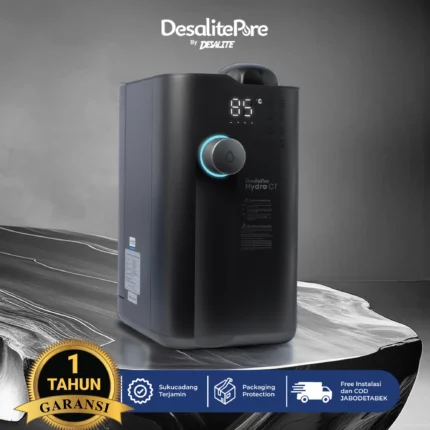 Mesin air hidrogen Hydro CT Desalite model countertop dengan sistem UV Sterilization untuk menghasilkan air minum sehat kaya hidrogen.