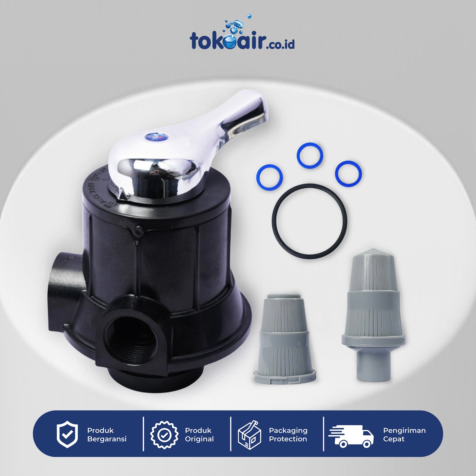 KEPALA TABUNG MANUAL FILTER 3 WAY Komponen filter air kepala tabung filter manual 3 way Desalite katup manual pengatur aliran proses backwash saringan sistem Filter RO.