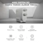 Mesin filter air minum RO Nova 400 model tankless kapasitas 400 GPD untuk solusi air bersih yang jernih dan higienis.