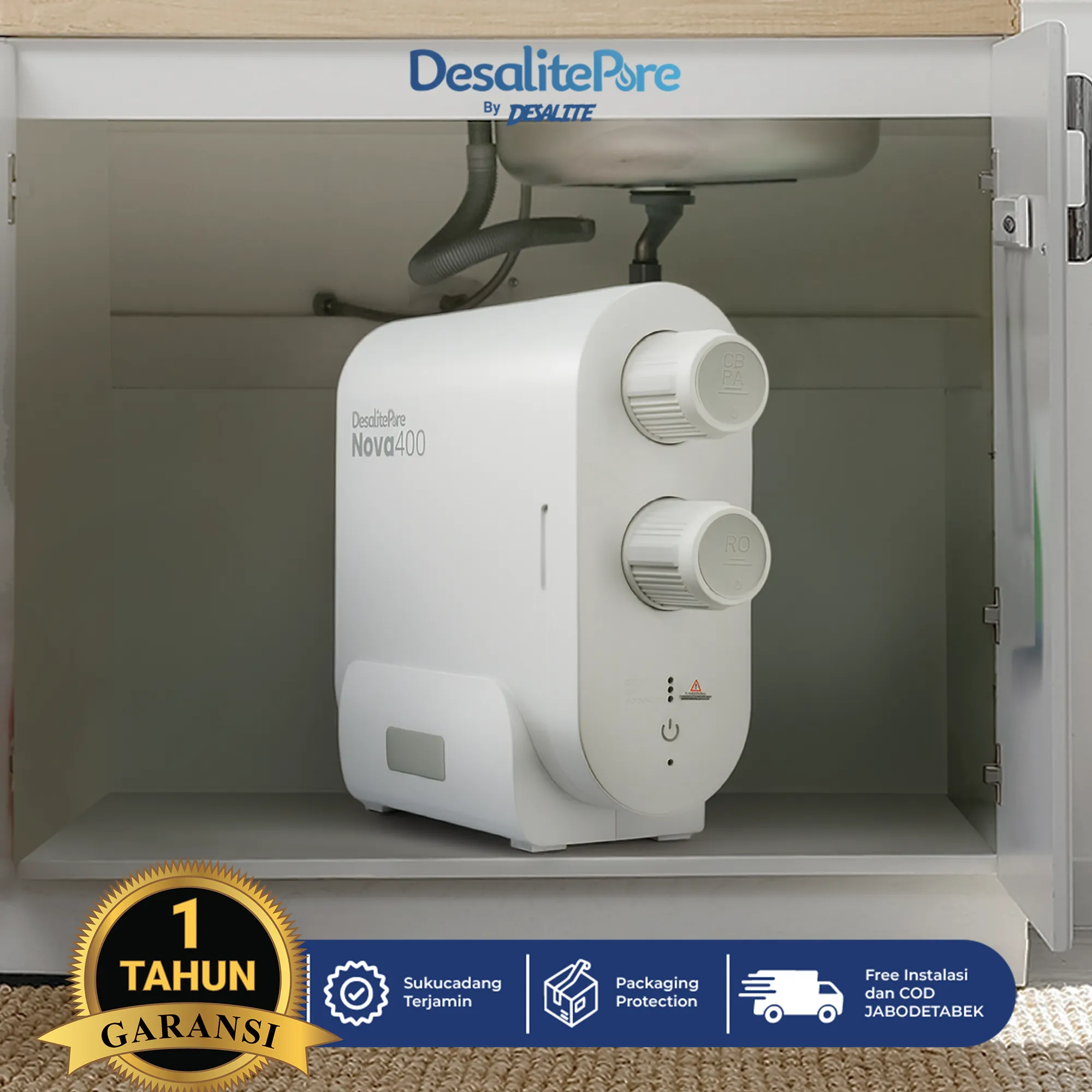 MESIN FILTER AIR MINUM RO - NOVA 400 Mesin filter air minum RO Nova 400 model tankless kapasitas 400 GPD untuk solusi air bersih yang jernih dan higienis.
