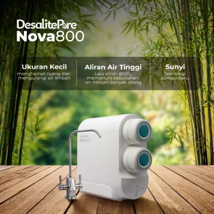 Mesin filter air minum RO Nova 800 tanpa tangki (tankless) dengan indikator TDS digital untuk air bersih yang higienis dan modern.