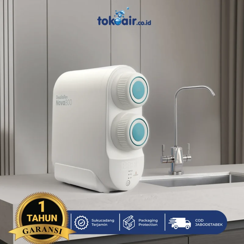 Mesin RO NOVA 800 GPD tankless direct flow desain slim untuk dapur modern.