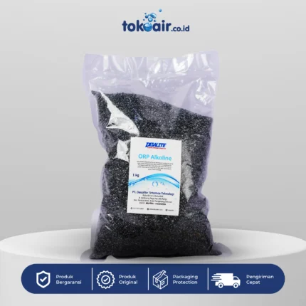 Komponen filter air bagian ORP Alkaline filter tambahan penyeimbang pH air membuat air alkali meningkatkan nilai antioksidan sistem Filter RO.