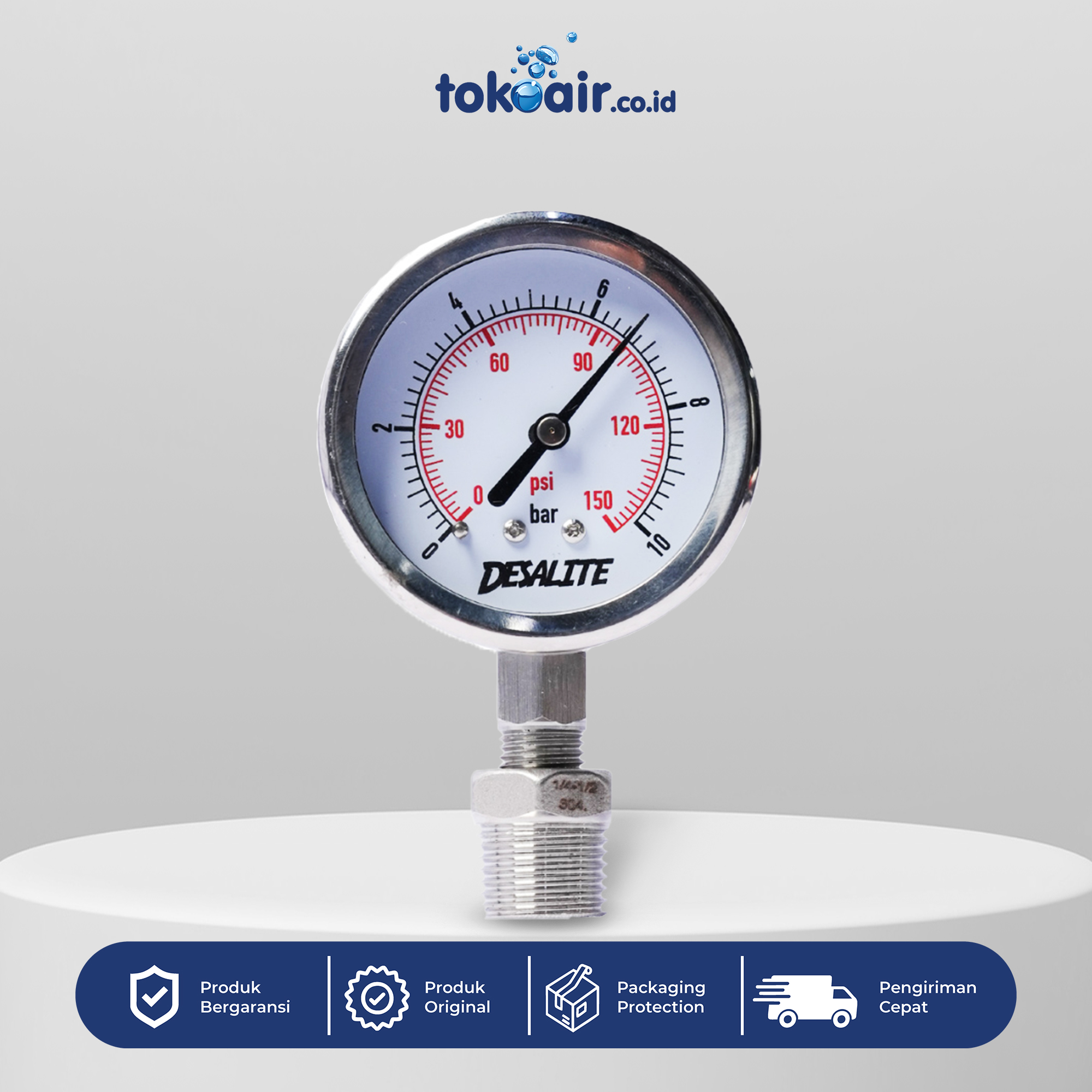 PRESSURE GAUGE 150 PSI Komponen pressure gauge 150 psi Desalite alat ukur tekanan air manometer kaca transparan sirkulasi pemantau sistem Filter RO.