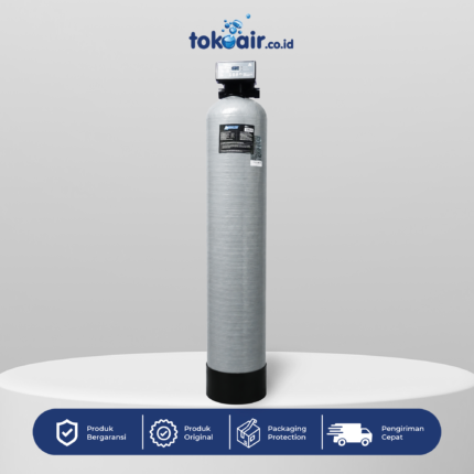Filter air minum otomatis dengan Tabung FRP 1054 dan Kepala Digital Automatic Valve 3 Way untuk hasil air bersih higienis.