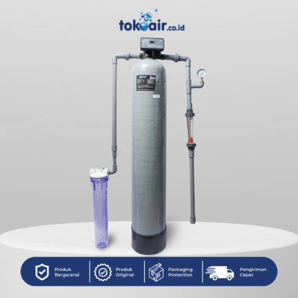 Filter air minum komplit dengan Paket Tabung FRP 1054 1 Set untuk menyaring air sumur kotor menjadi air bersih siap pakai.