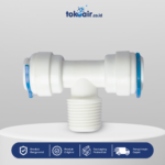 Komponen filter air bagian Fitting Tee 3/8 inch Q x 3/8 inch DL x 3/8 inch Q Desalite konektor sambungan cabang tiga drat tengah plastik PP quick connector sistem Filter RO.