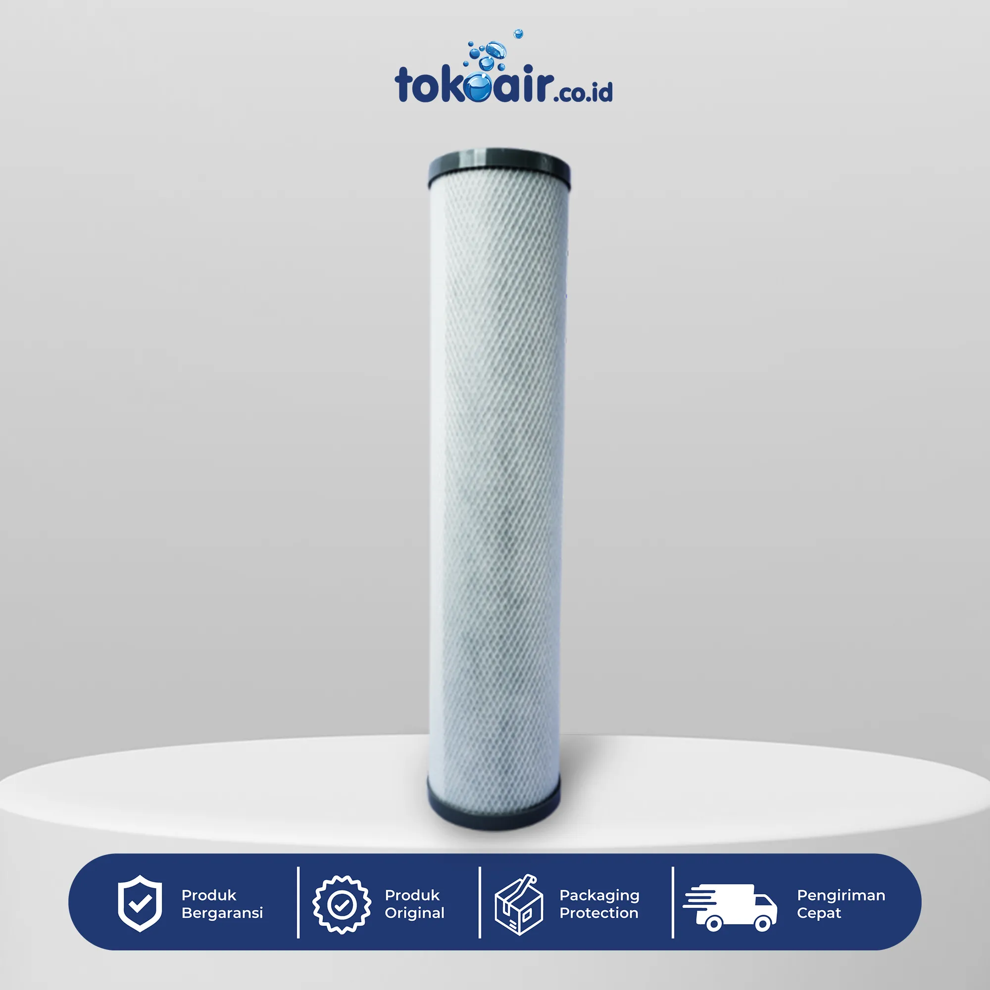 CTO 20" BIG BLUE Komponen filter air bagian CTO 20" Big Blue Desalite cartridge carbon block jumbo media filter karbon aktif penyerap klorin bau rasa sistem Filter RO.