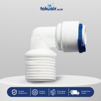 Komponen filter air bagian Elbow 3/8 Q x 1/2 DL Desalite fitting siku 90 derajat sambungan selang ke drat luar plastik PP quick connector sistem Filter RO.