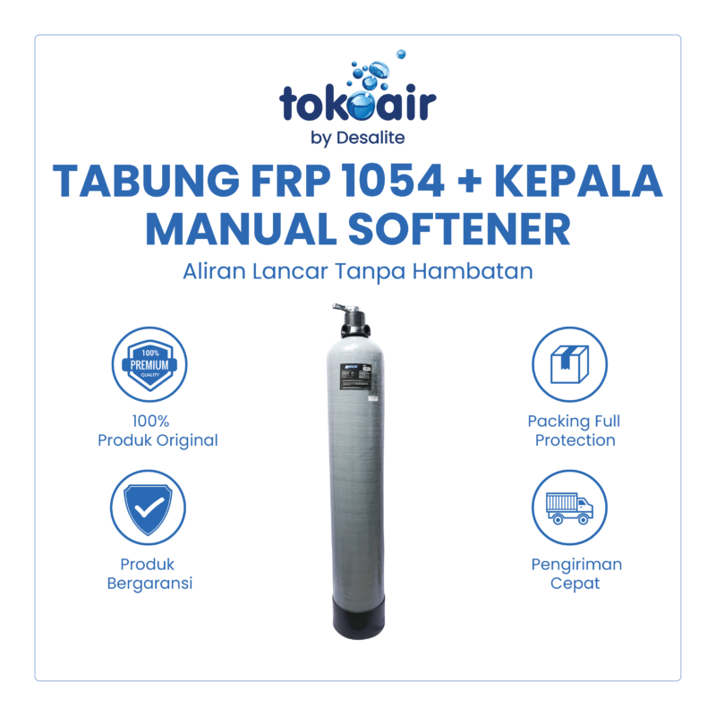 Tabung FRP 1054 dan kepala manual softener untuk filter resin kation.
