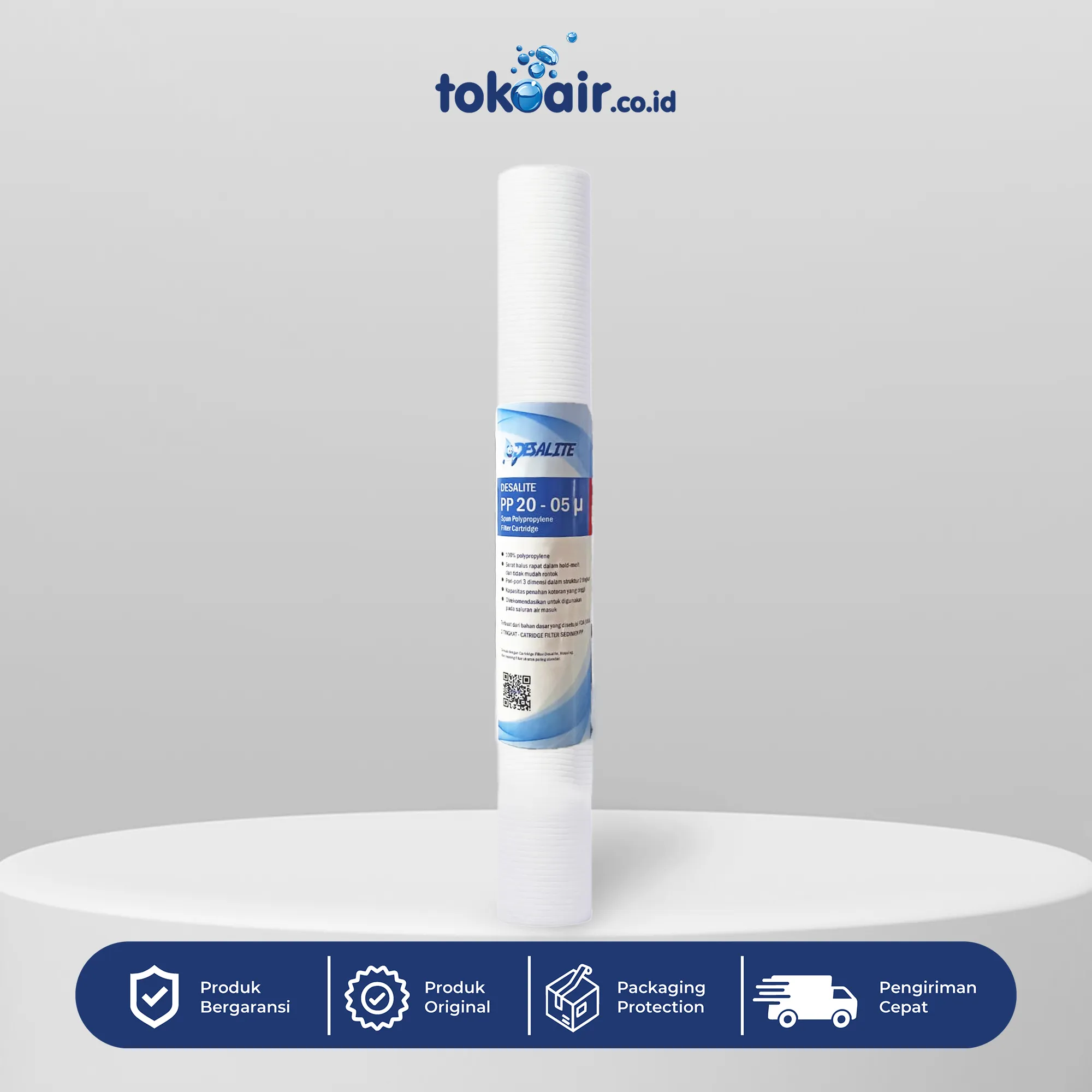 SEDIMEN PP 20 - 05 MICRON Komponen filter air sedimen PP 20 inch kerapatan 5 micron cartridge polypropylene putih penyaring lumpur karat debu sistem Filter RO.