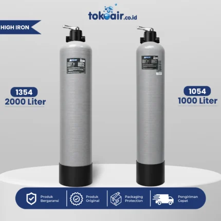 Komponen filter air High Iron Removal tabung FRP Birm Desalite mekanisme manual penjelas solusi air keruh bau besi mengendap hitam sistem Filter RO